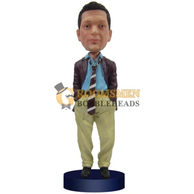 Groomsmen bobble head in suit with arms in pocket