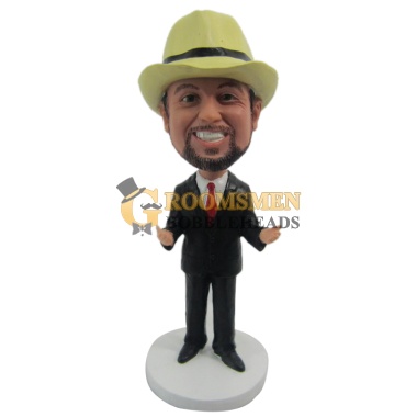 Groomsmen Bobblehead Occupation Dressed In Suit and Tie With Arms Raised